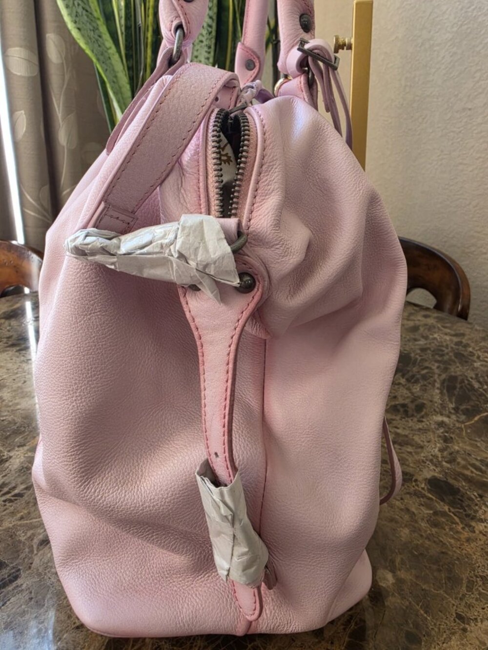 Free People Large Emerson Tote Bag NWT Peony Pink Pebbled Leather Shoulder Cross - Picture 6 of 10